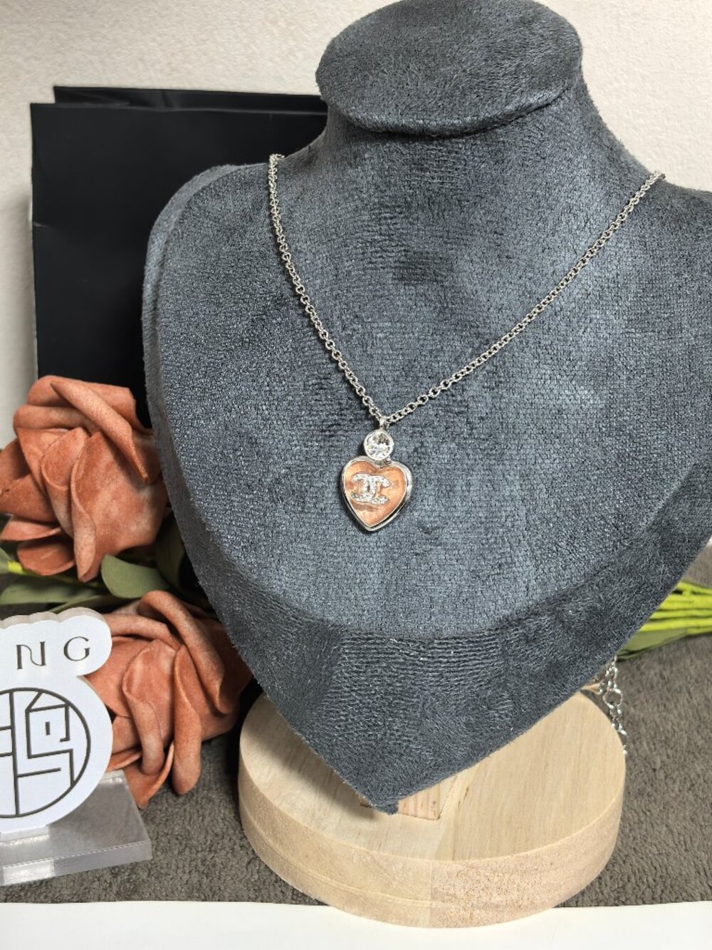 Chanel Heart CC Logo Crystal Pendant Necklace